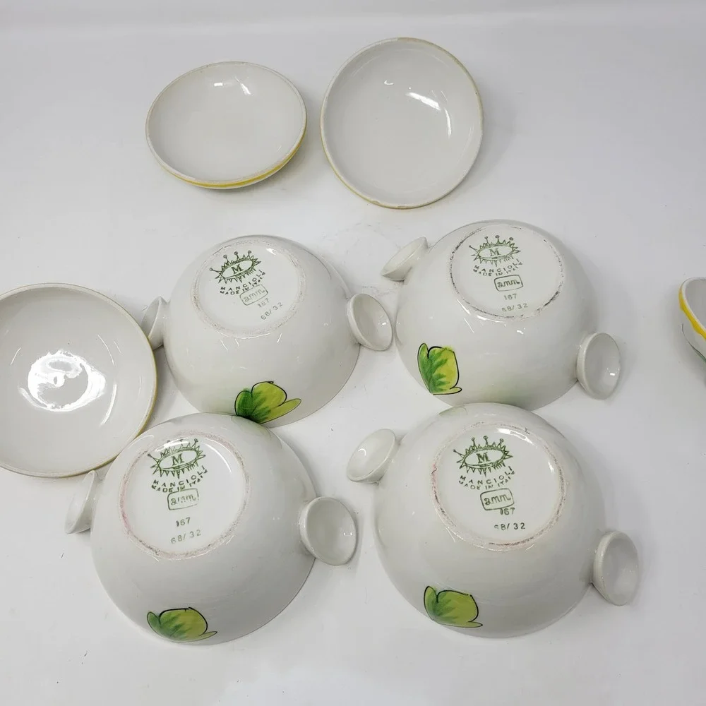 Mancioli Italy Vintage Floral Ceramic Lidded‎ Soup Rice Bowls Set of 4